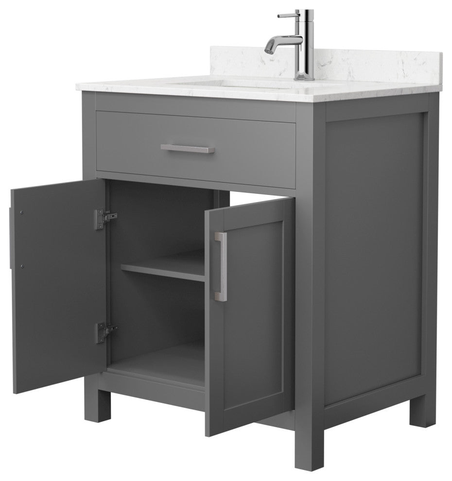 30"SGL Vanity Dark Gray, Carrara Cult. Marble Countertop, Sink, Nickel Trim