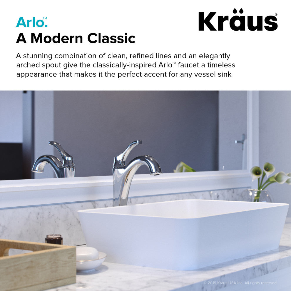 Arlo Single Handle Lever 1-Hole Vessel Bathroom Faucet Brushed Gold w PU Drain
