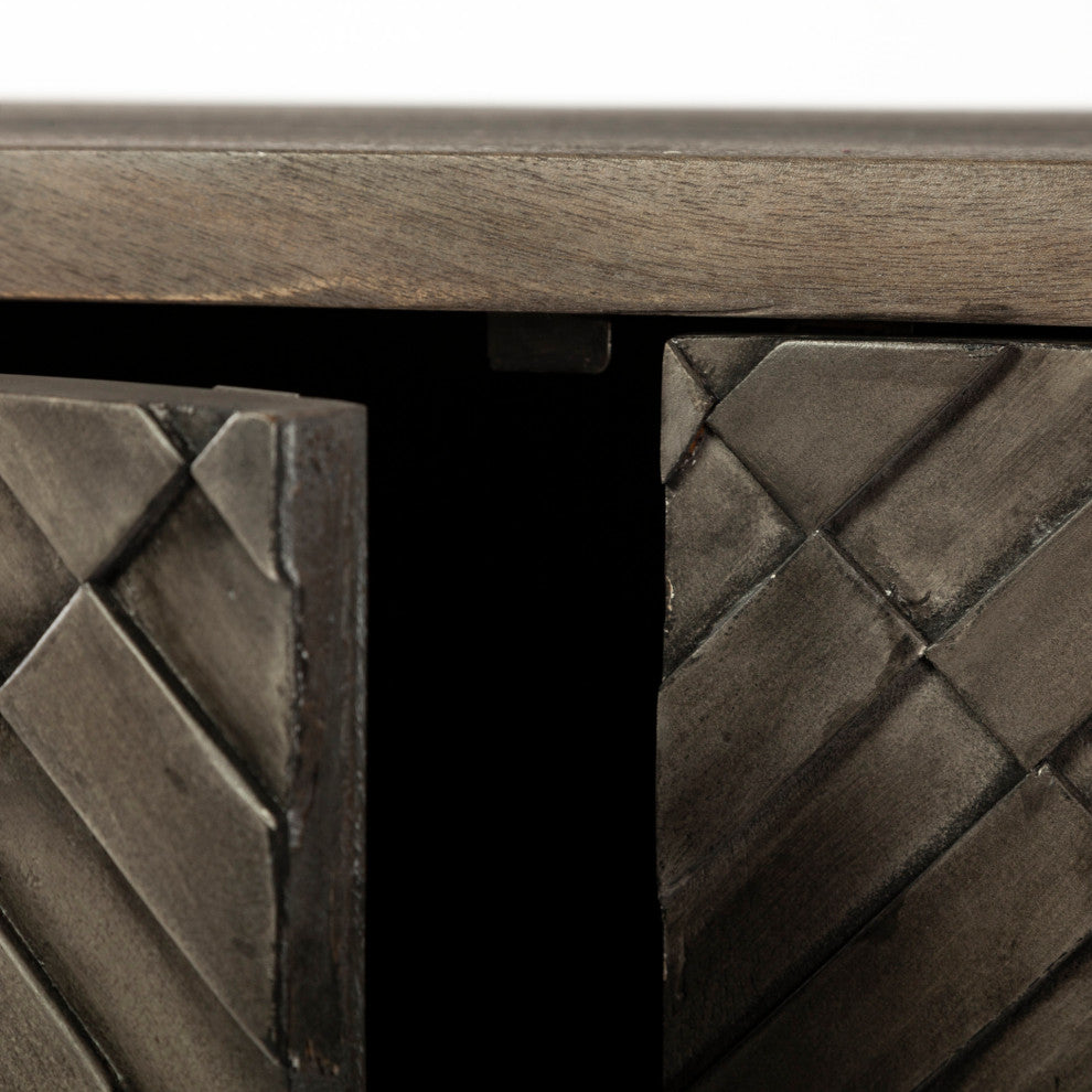 Argyle Dark Brown Solid Wood With Black Iron Frame Accent Cabinet