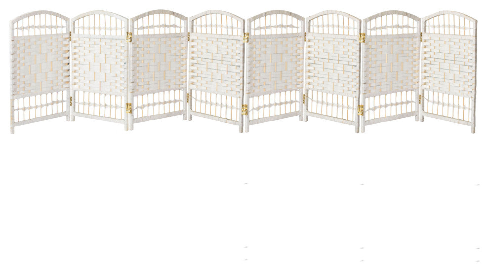 2 ft. Short Fiber Weave Room Divider White 8 Panels