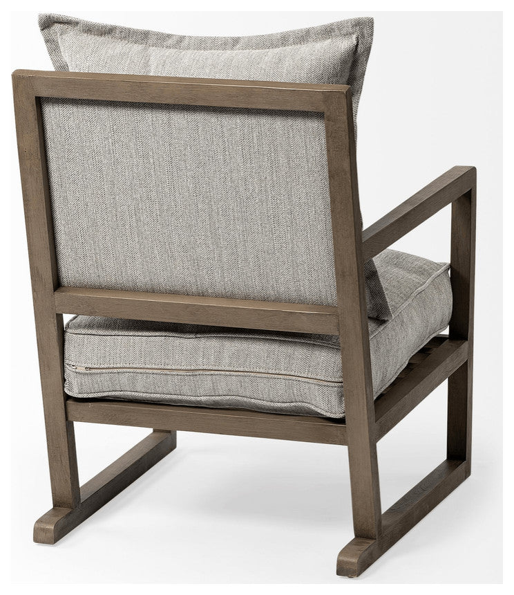 Wooden Accent Chair With Ash Gray Cushions