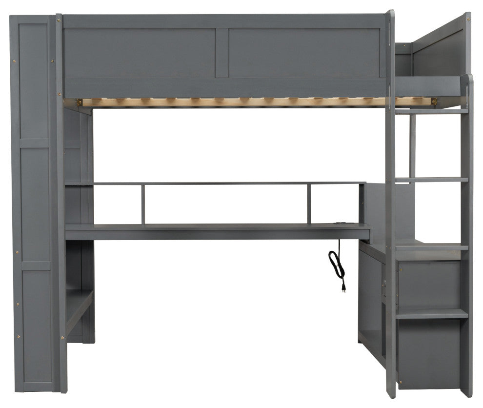 Gewnee Wood Full Size Gaming Loft Bed with Desk