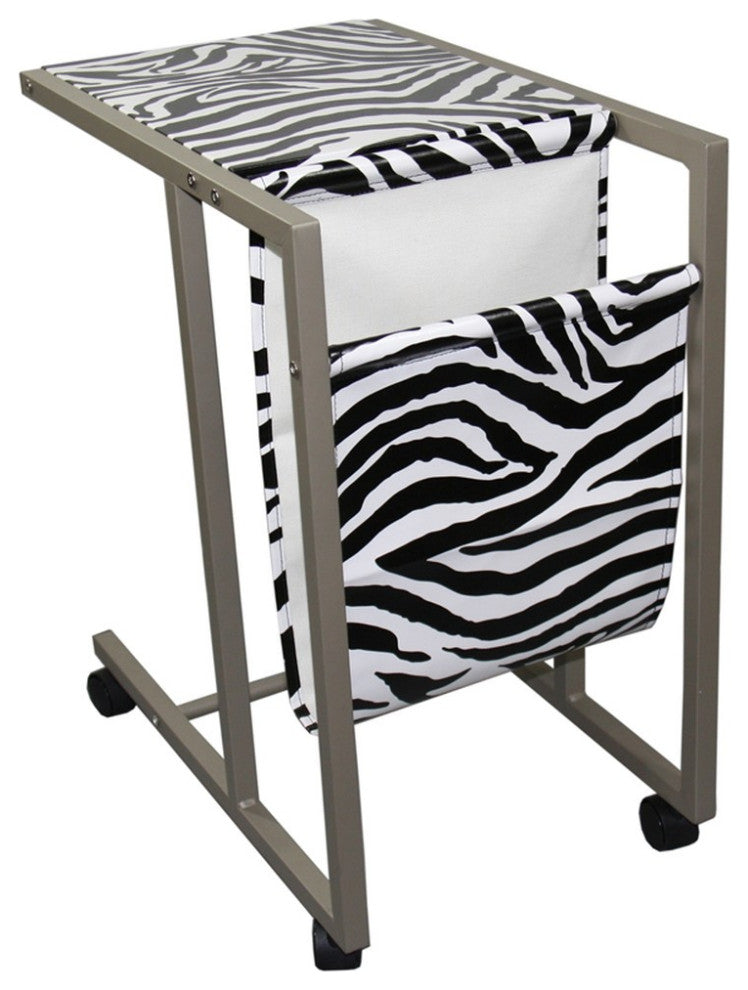 Modern Zebra Print Metal Laptop Cart And Desk