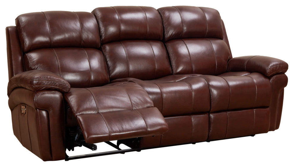Reclining Sofa With Power Headrest 3 Seater Dual Recline Usb Ports Brown