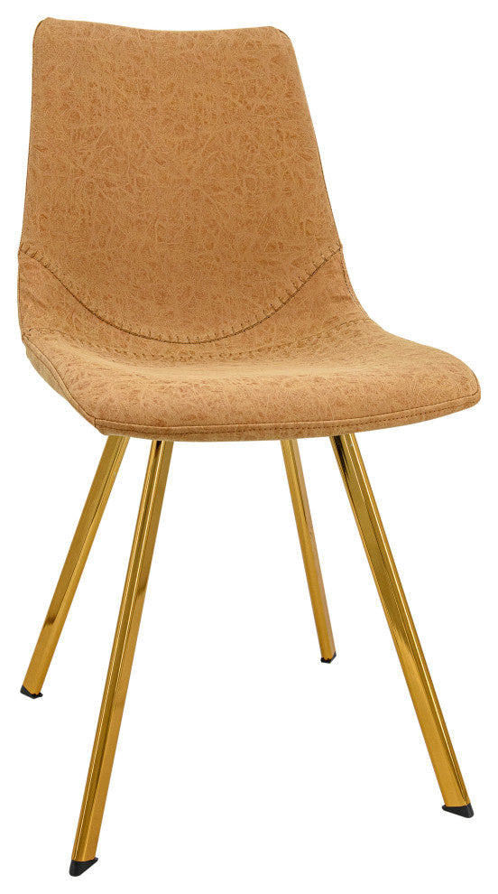 LeisureMod Markley Modern Leather Dining Chair With Gold Legs, Light Brown