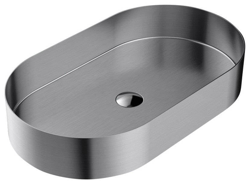 Elvera Modern Oval Vessel Sink, Brushed Silver