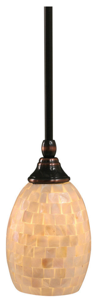 Stem Mini Pendant In Black Copper, 5" Ivory Glaze Seashell Glass