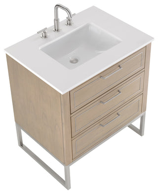 Markham Bathroom Vanity, Cashmere Grey/Brushed Nickel, 30", White Quartz Top