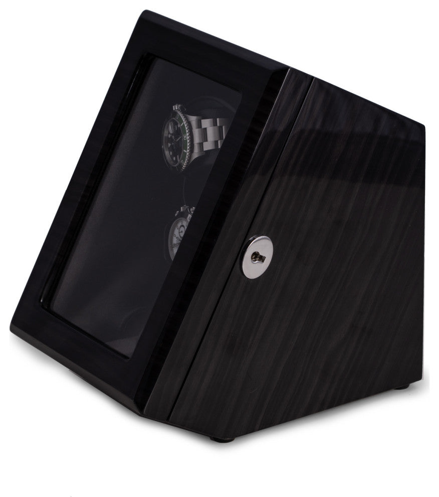 Ash Wood High Lacquer 2 Watch Winder and 2 Watch Storage Case, Glass Top