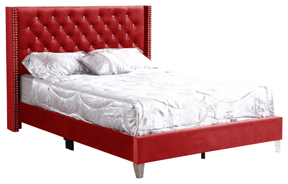Chester Upholstered Velvet Bed, Cherry, Full