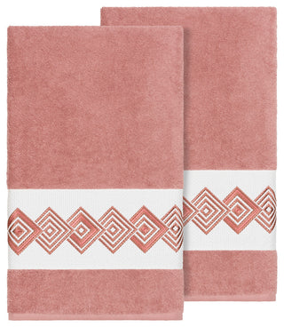 Linum Home Textiles Noah Embellished, Tea Rose, Bath Towel, 2-Piece Set