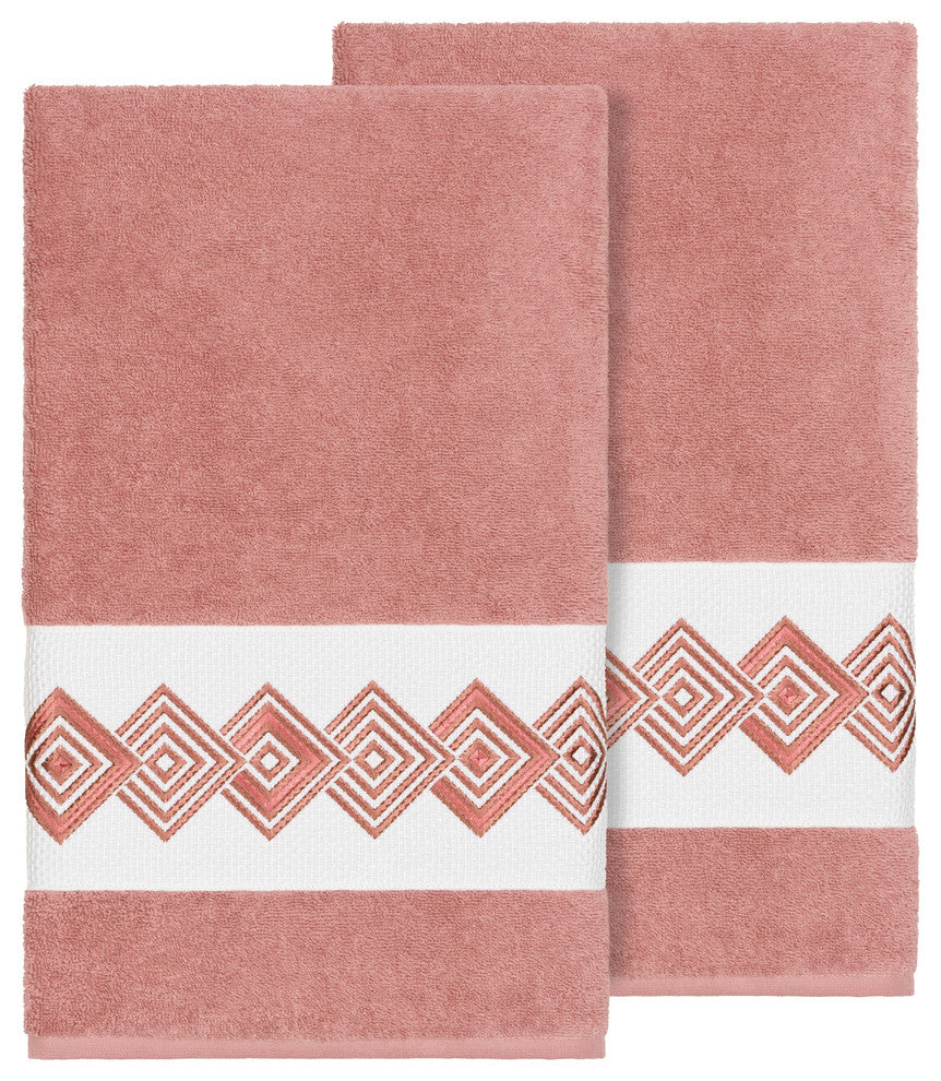 Linum Home Textiles Noah Embellished, Tea Rose, Bath Towel, 2-Piece Set