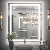 Bathroom Wall Mirror, Frontlit/Backlit, Dimmable, 30"x36"