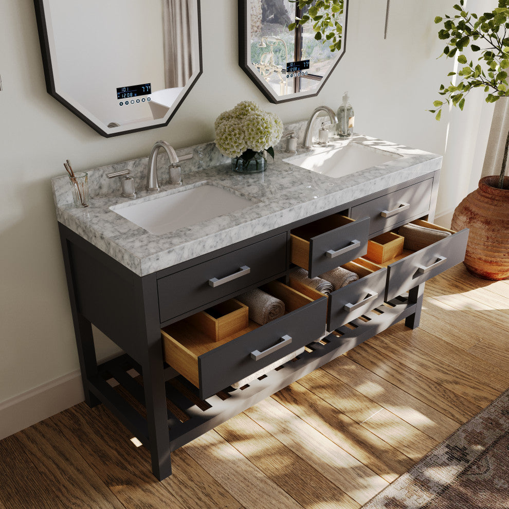 Elizabeth Bath Vanity, Sapphire Gray, 60", Brushed Nickel Hardware, No Mirror
