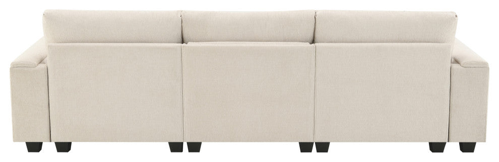 Alice Chenille Sectional Sofa, Bluetooth Speakers & USB Charger, Beige