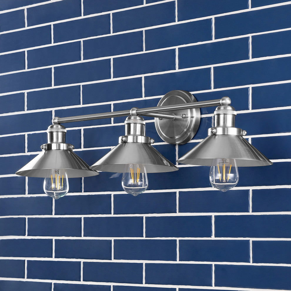 June Metal Shade Sconce, Nickel, 3-Light