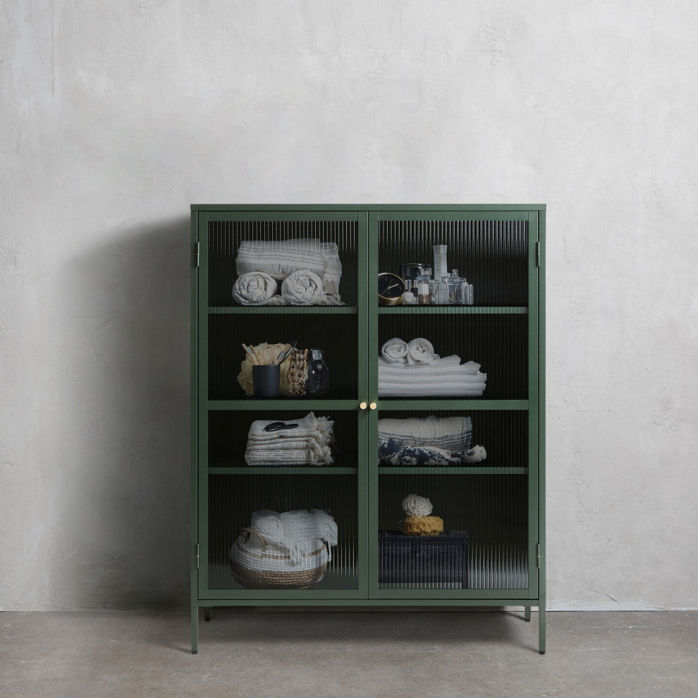 Metal & Glass 55" Display Cabinet, Green