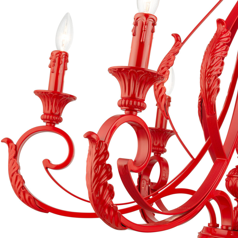 6 Light Shiny Red Large Chandelier