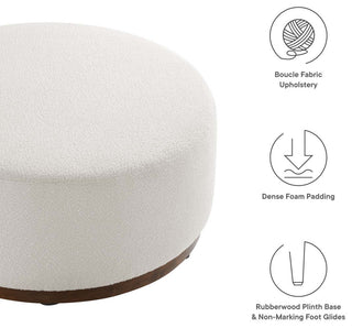 Tilden Large 38" Round Boucle Upholstered Upholstered Ottoman, Cloud Walnut