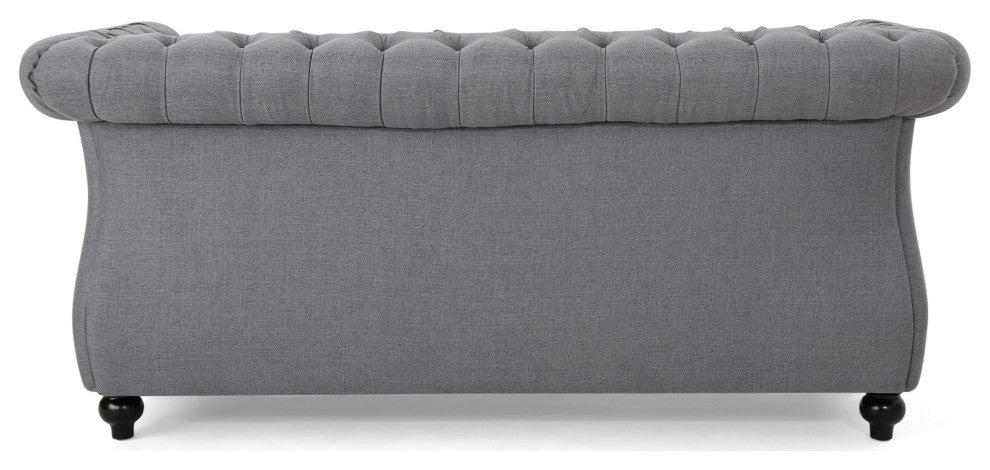 GDF Studio Kyle Traditional Chesterfield Loveseat Sofa, Dark Gray/Dark Brown