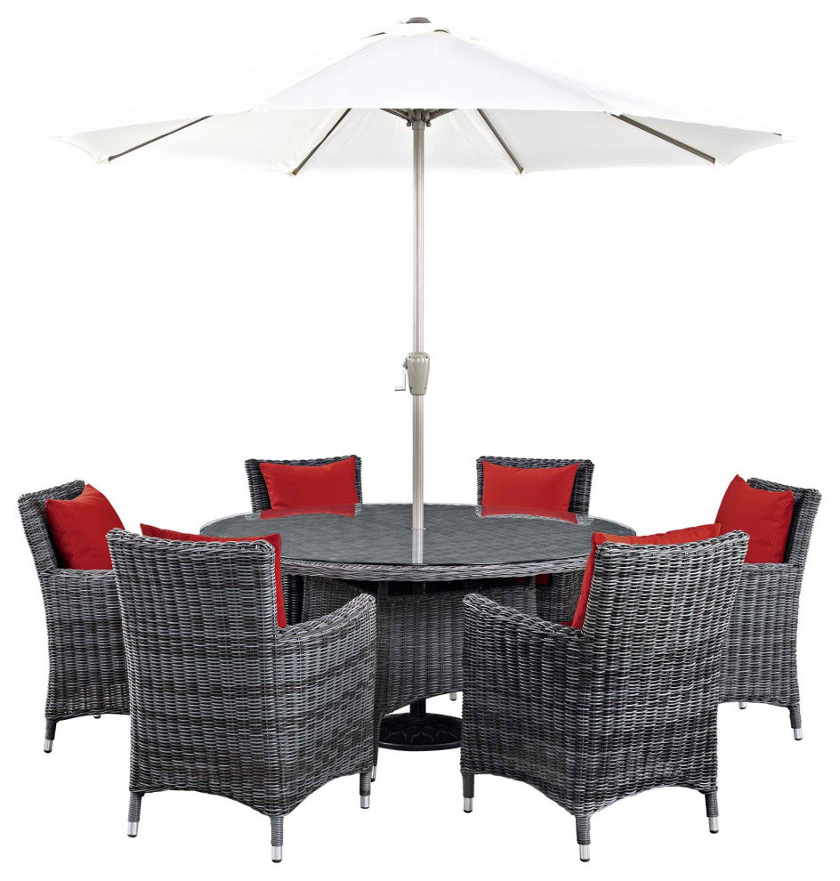 Summon 8-Piece Outdoor Patio Sunbrella Dining Set Canvas Red