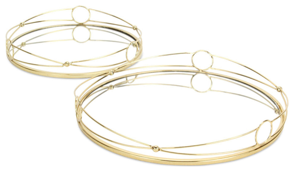 Mianzi Round Tricircle Rim Gold Metal Trays (Set of 2)