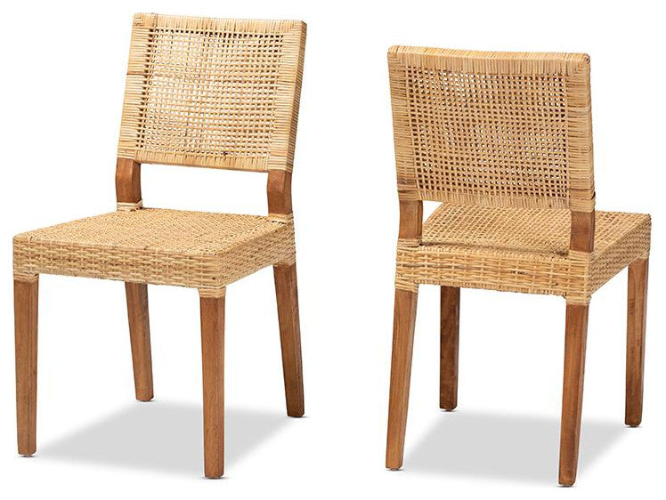 Baxton Studio Lesia Modern Bohemian Natural Brown Rattan and Walnut Brown...