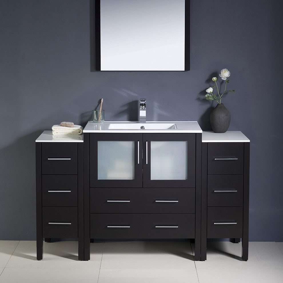 Torino 54" Espresso Modern Bathroom Vanity With 2 Side Cabinets, FFT3111CH