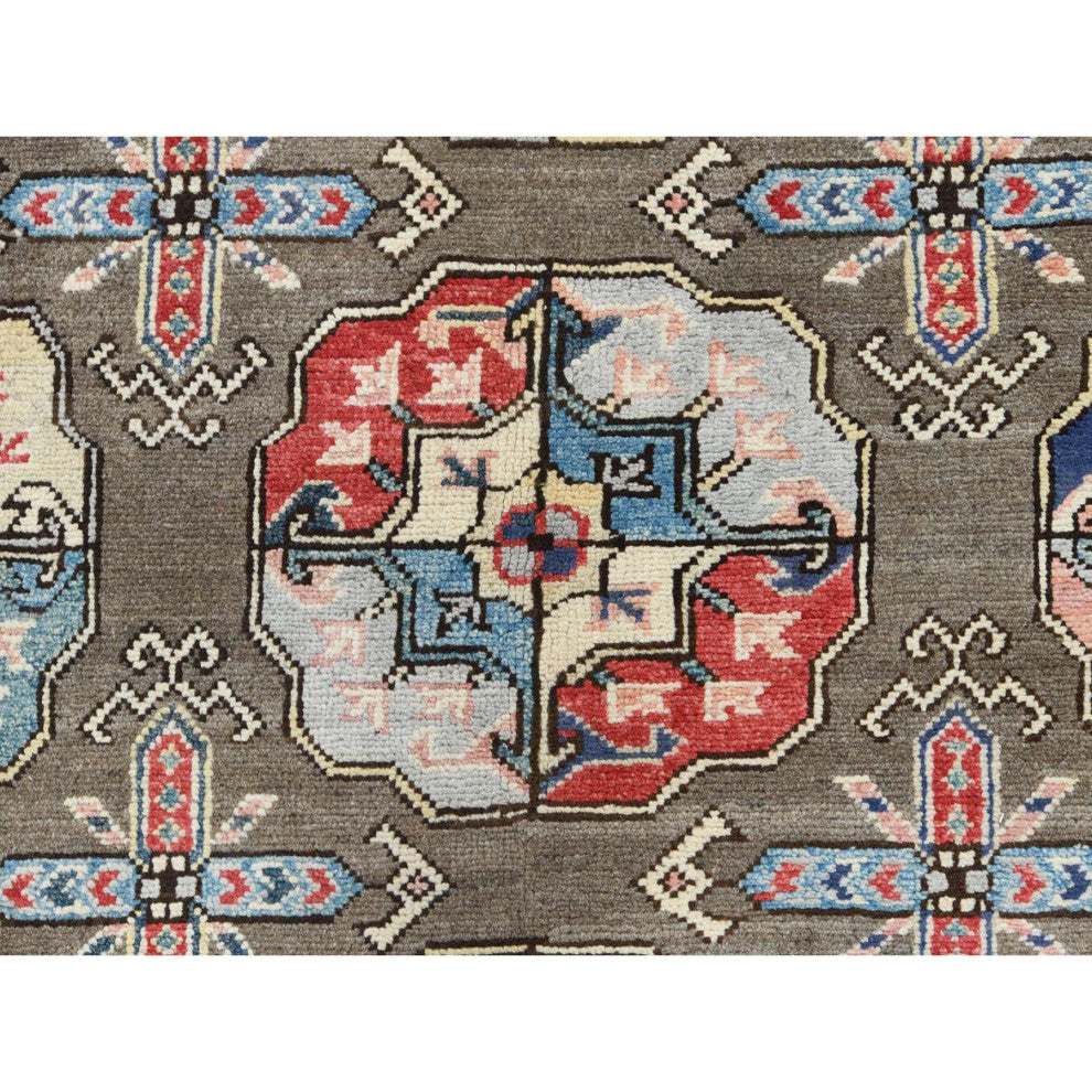 Afghan Special Kazak Shiny Wool, Hand Knotted Taupe Oriental Rug, 9'7" x 12'9"