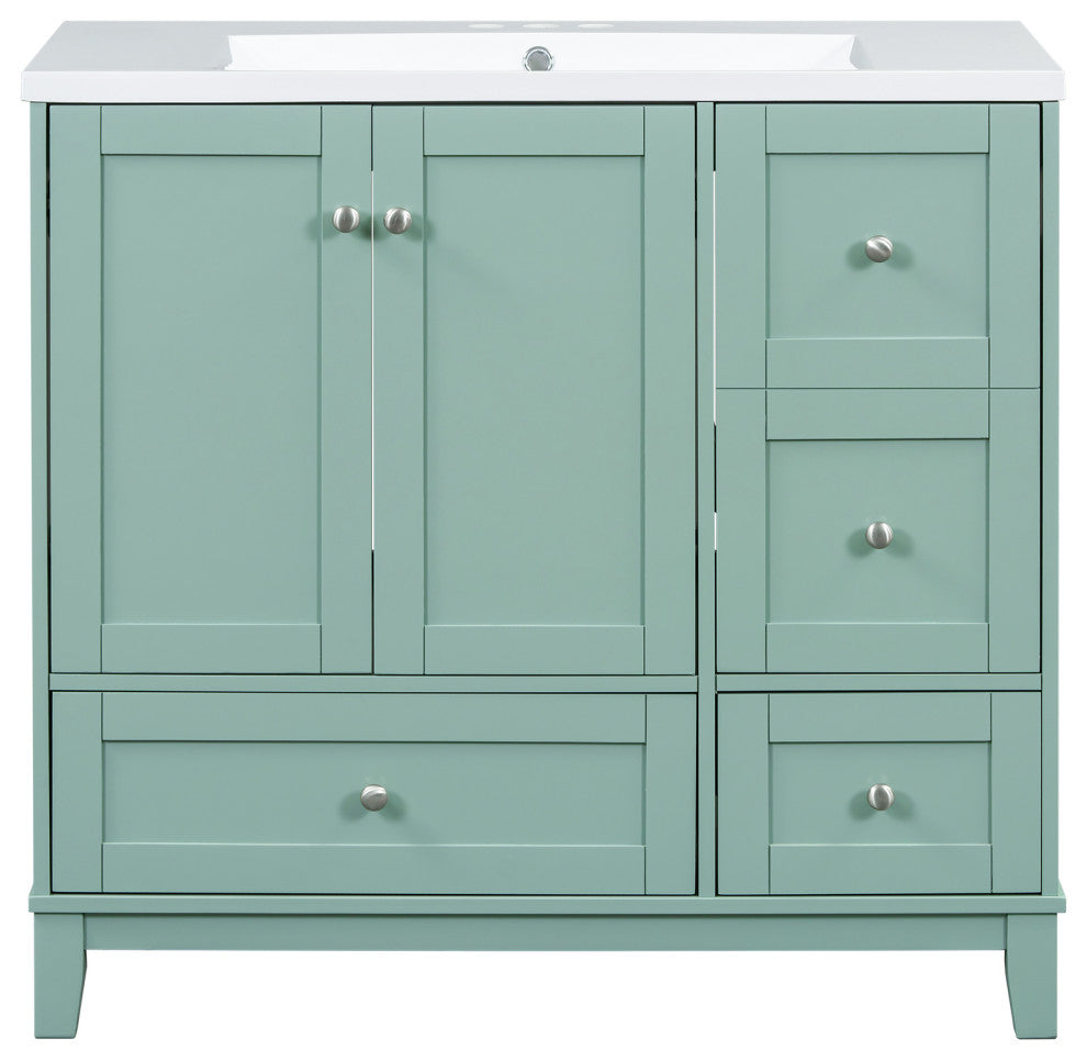 36" Freestanding Bath Vanity Set, Integrated Resin Sink, Green