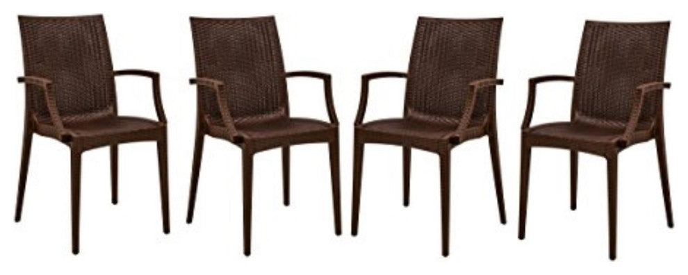 LeisureMod Weave Mace Indoor/Outdoor Chair, With Arms, Set of 4