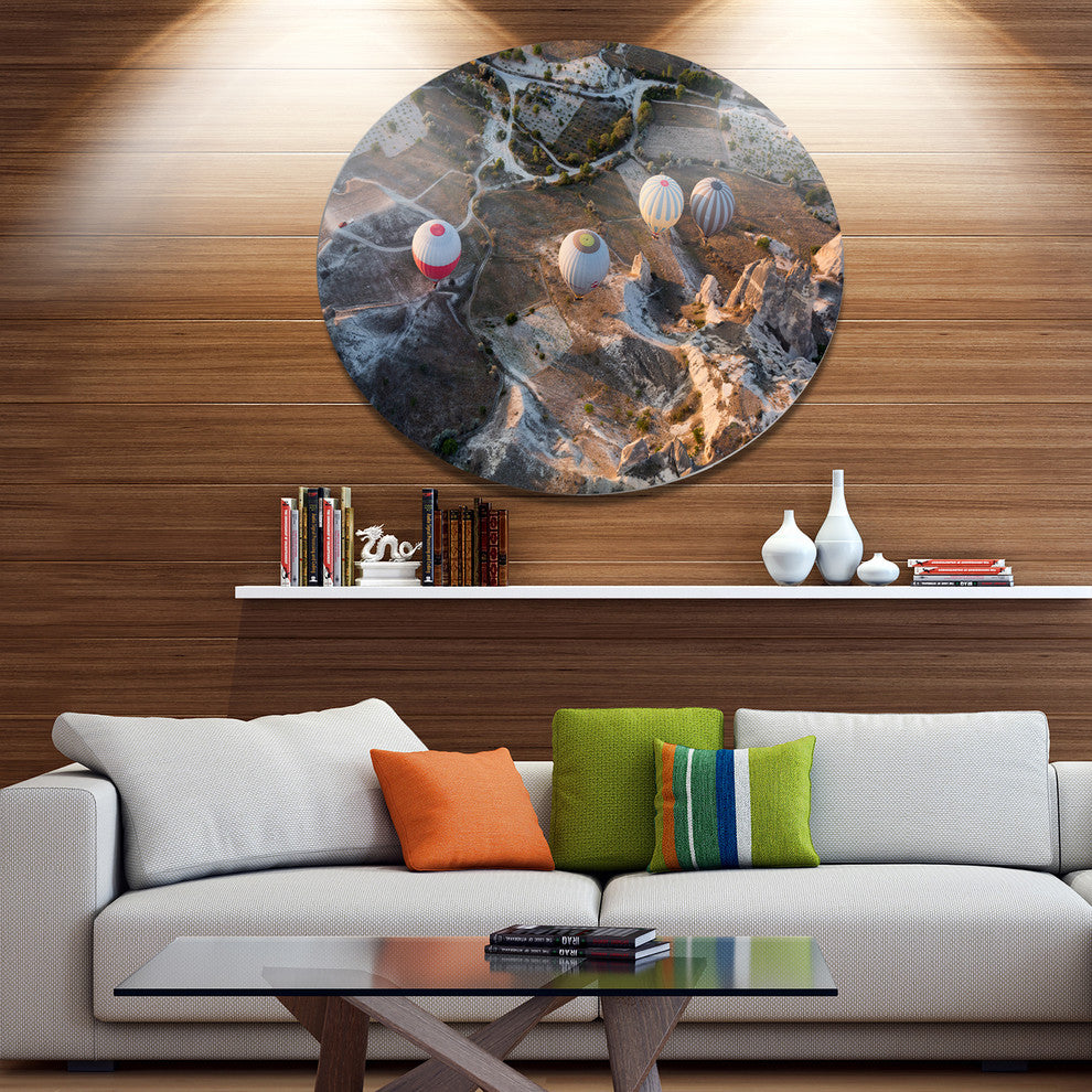 Flight With Balloons At Sunrise, Landscape Wall Round Wall Art, 11"