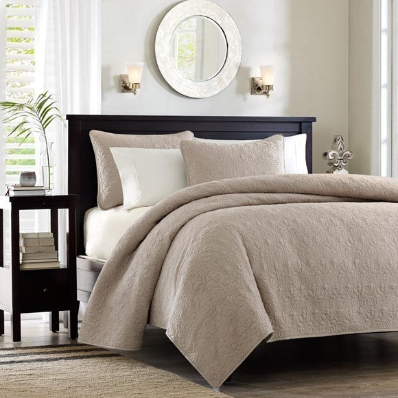 Madison Park Microfiber Coverlet Mini Set, Khaki