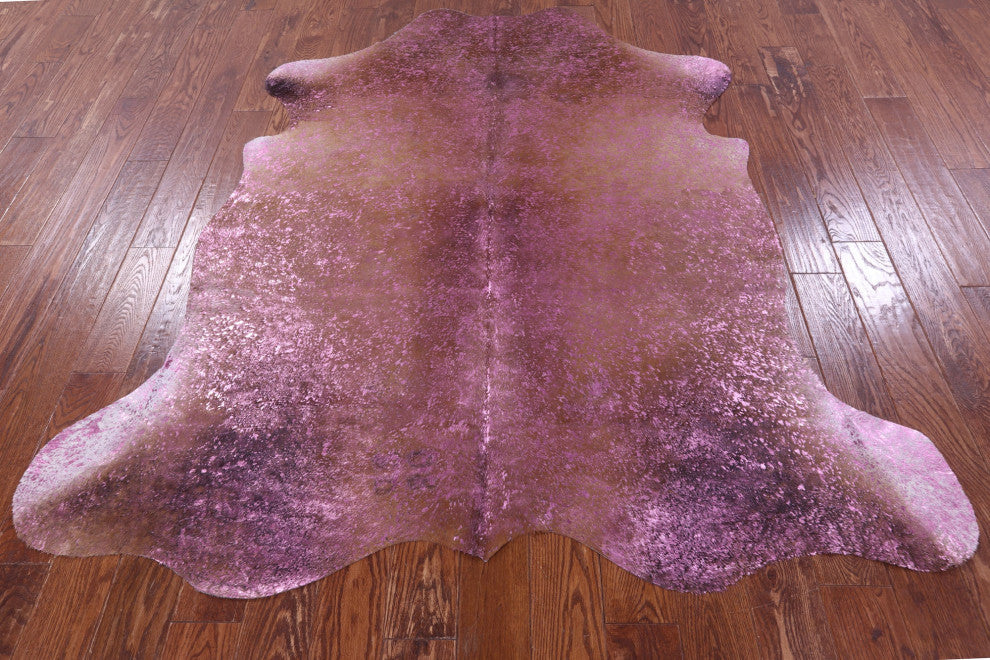 6' 9" X 6' 1" Pink Metallic Cowhide Rug C2147