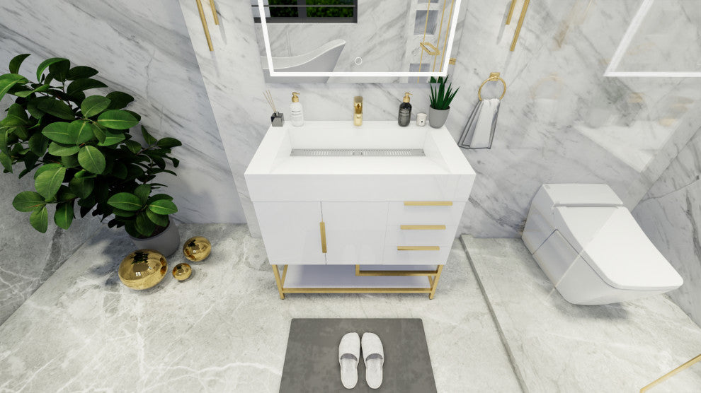 Madison 36" Freestanding Vanity with Reinforced Acrylic Sink, High Gloss White