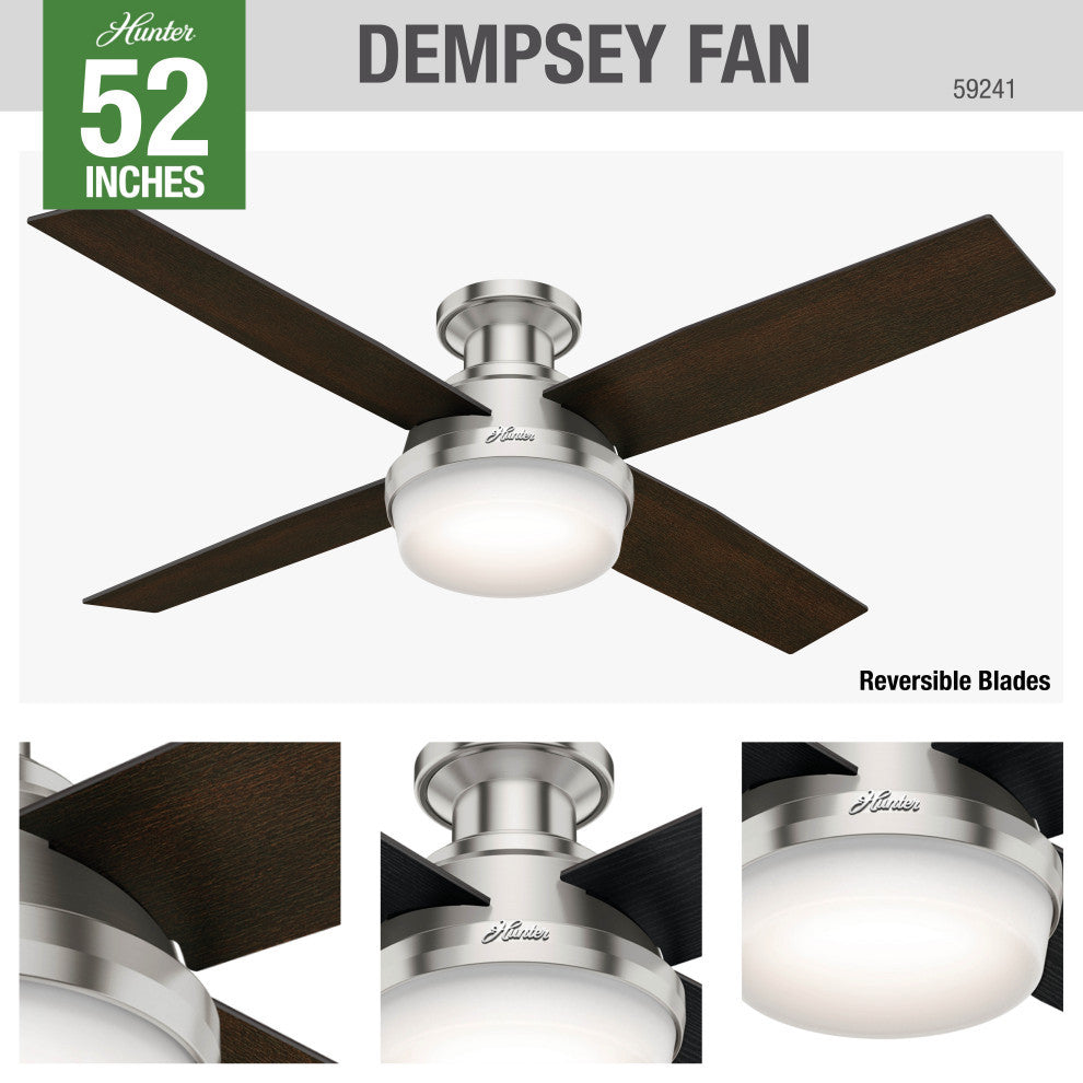 Hunter Fan Company 52" Dempsey LP Brushed Nickel Ceiling Fan With Light/Remote