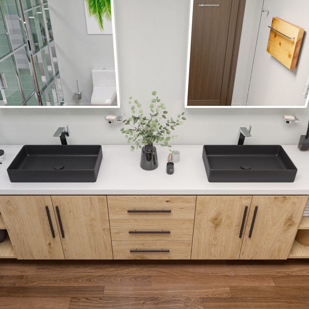 Black Matte 24" Modern Rectangular Above Mount Ceramic Sink