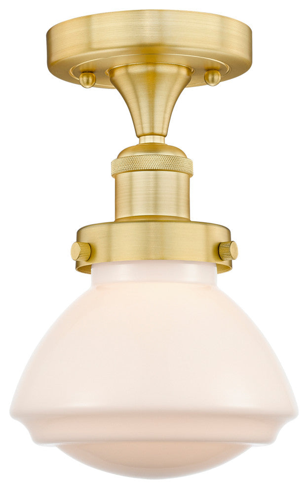 Olean-1 Light 7" Semi-Flush Mount-Satin Gold, Matte White Glass Shade