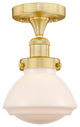 Olean-1 Light 7" Semi-Flush Mount-Satin Gold, Matte White Glass Shade