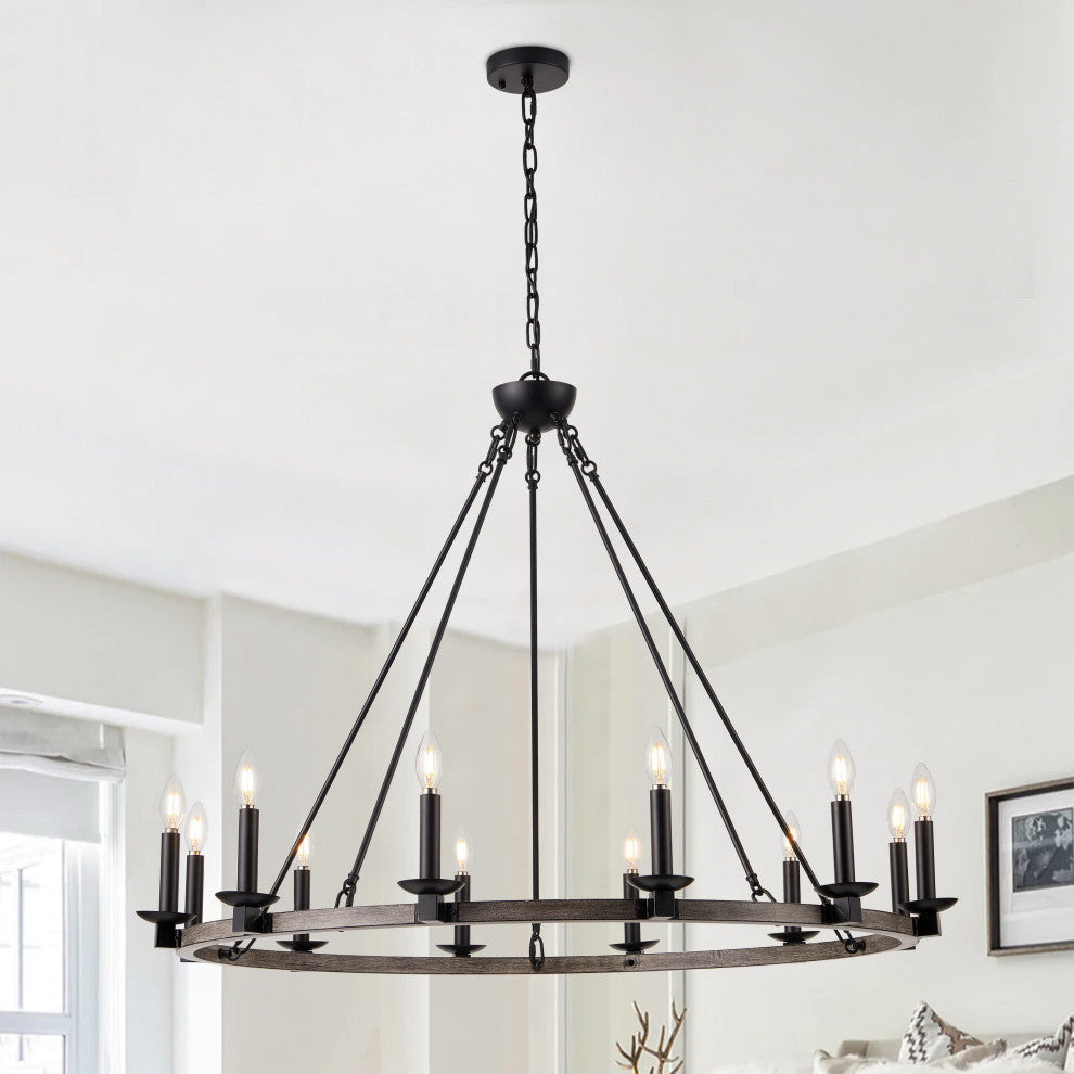 12-Light Wagon Wheel Ceiling Light Candle Style Pendant