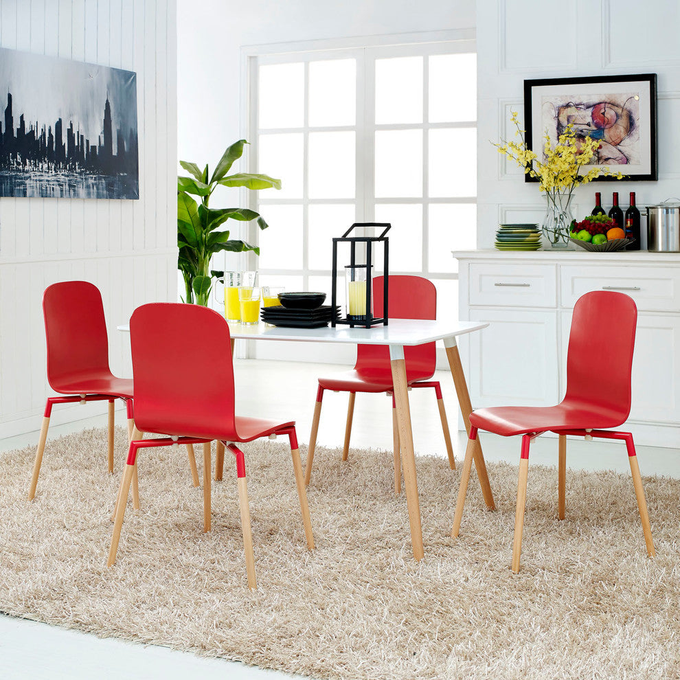 Modern Contemporary Kitchen Wood Dining Chairs Set of 4 Red
