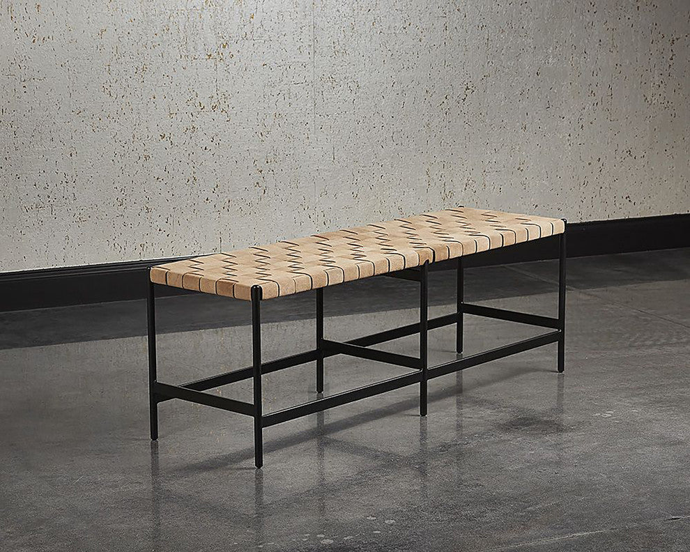 Omari Bench, Black/Light Tan Leather