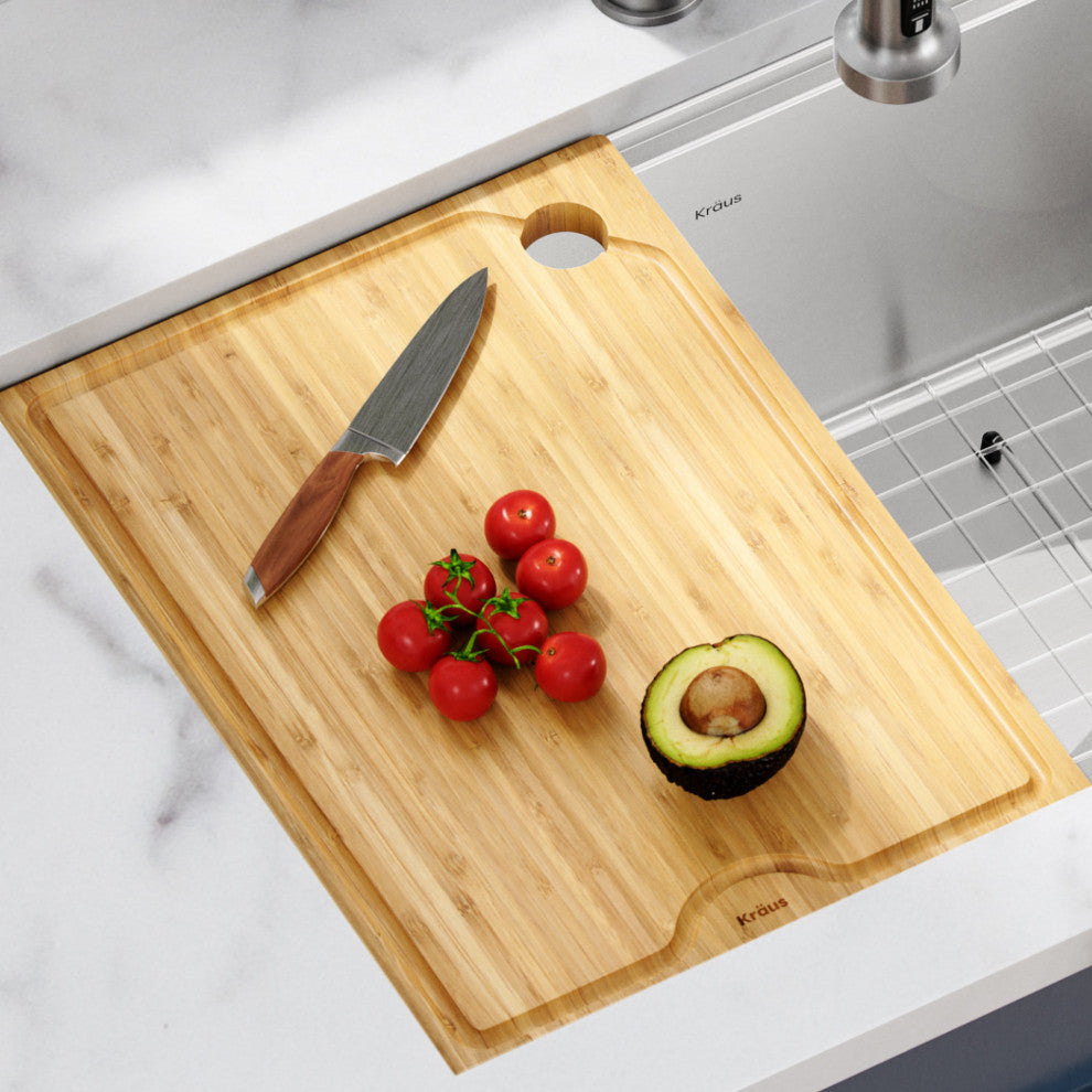 16.75" x 12" Solid Bamboo Cutting Board for Kitchen Workstation