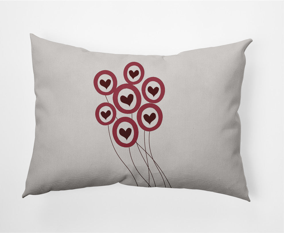 Love Balloons Valentines Indoor/Outdoor Lumbar Pillow, Gray, 14x20"