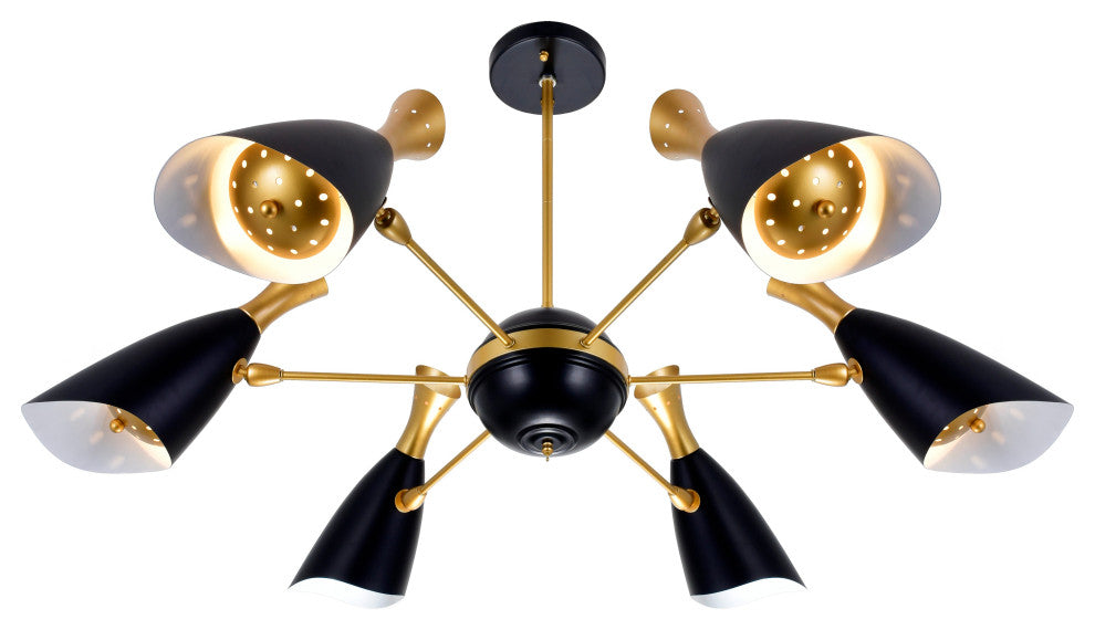 CWI LIGHTING 1016P43-6-129 12 Light Down Chandelier w Matte Black & Satin Gold