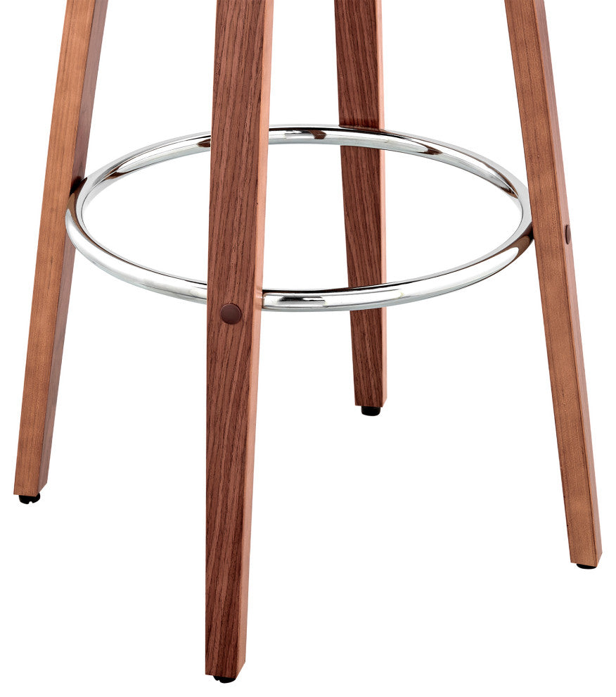 Julius Faux Leather and Wood Bar Stool, Cream and Walnut, 26"