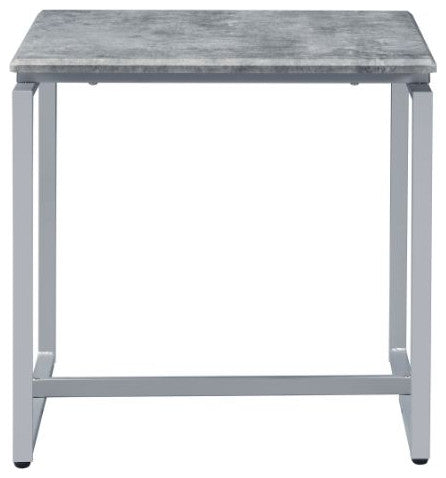 Acme Jurgen 3 PC Coffee and End Set Faux Concrete Top and Silver Finish