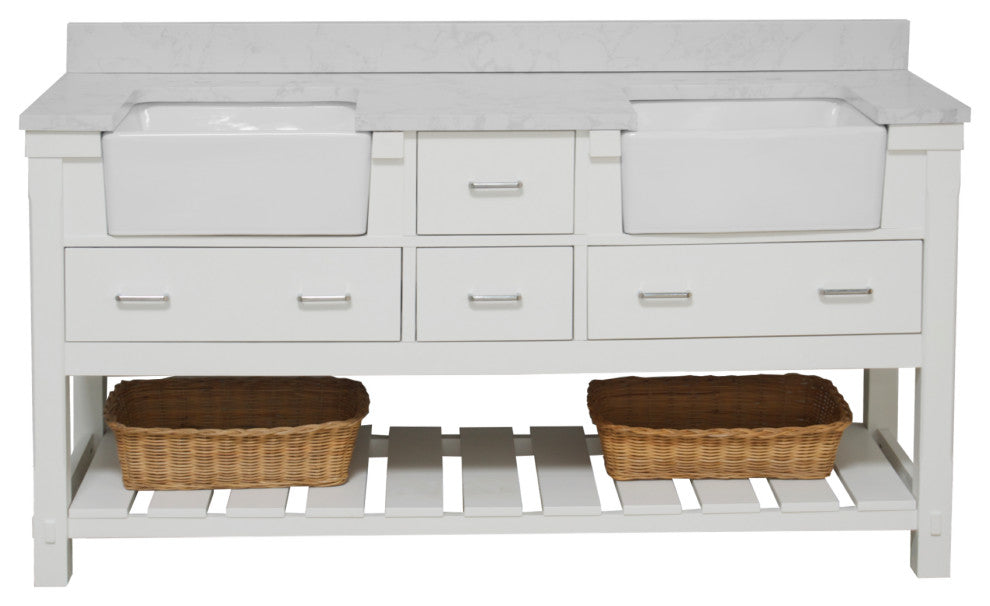 Charlotte 72" Bathroom Vanity, White, Engineered Carrara