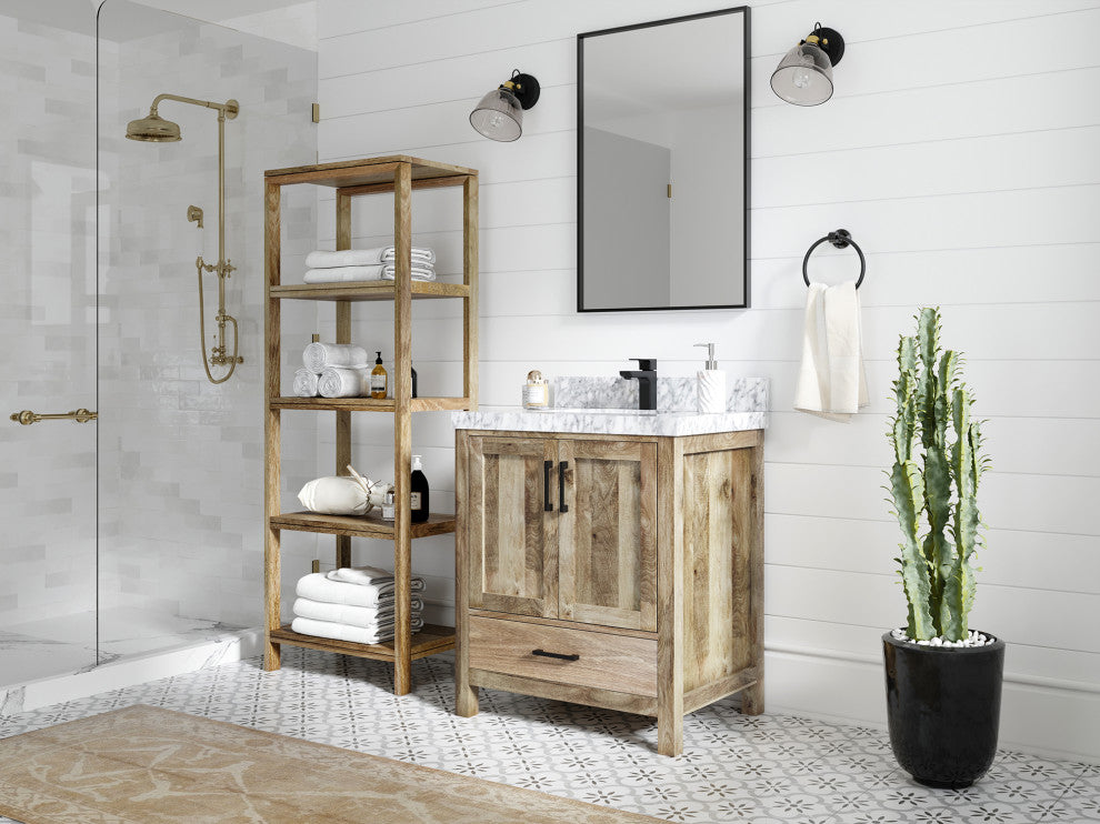 Malibu Mango 30 Single Sink Bath Vanity in Natural 2" Carrara Quartz