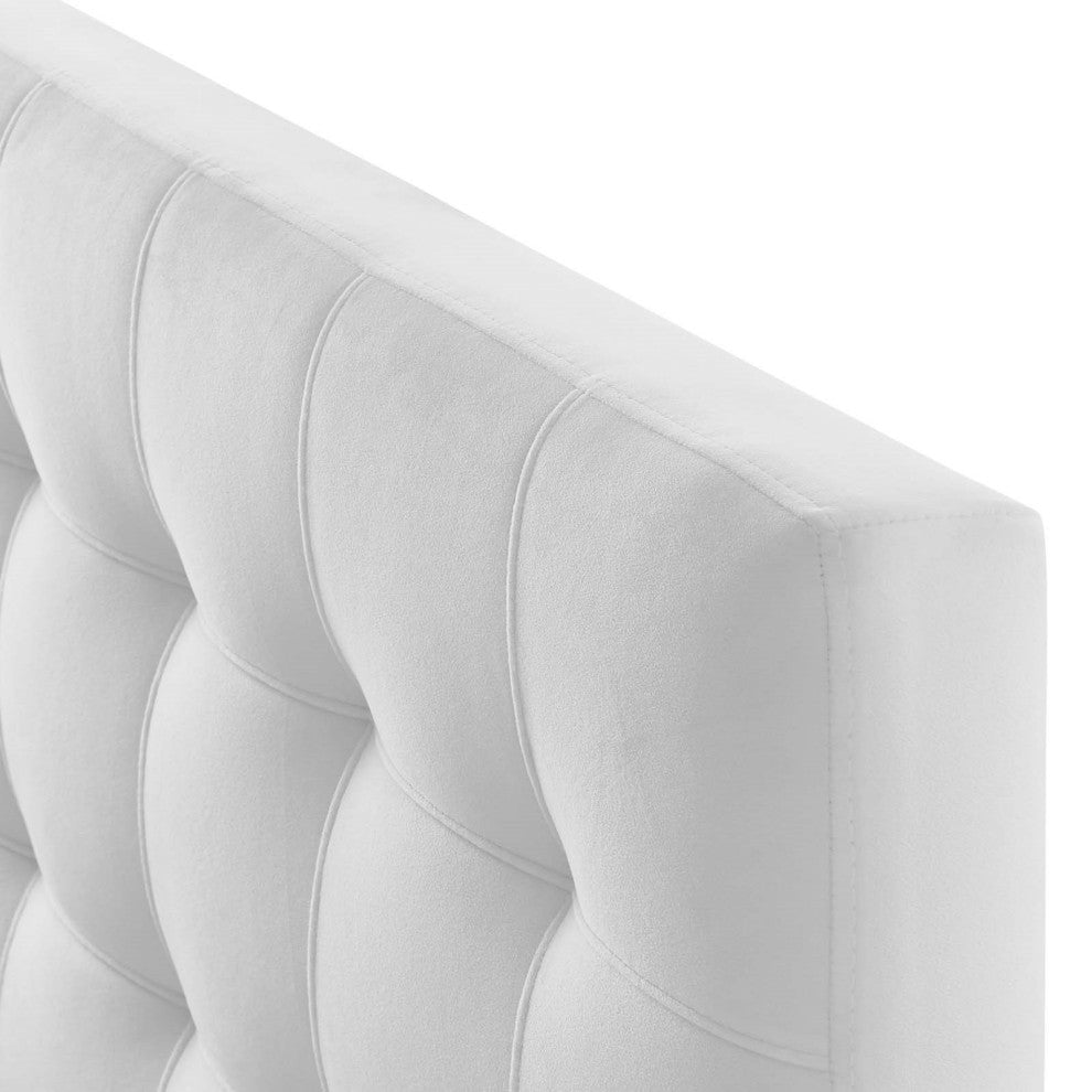 Contemporary Modern Bedroom Twin Size Tufted Headboard, Velvet Fabric, White
